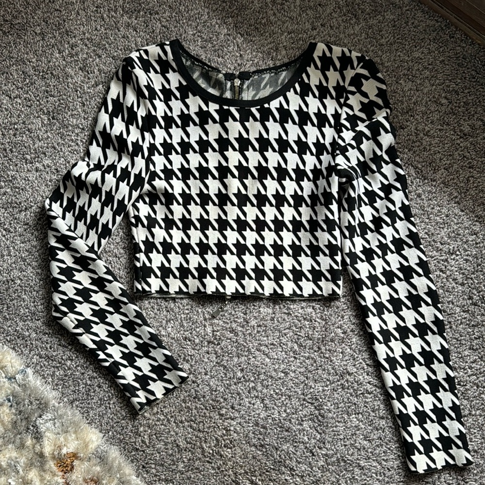 COPY - Herve Leger crop top houndstooth print